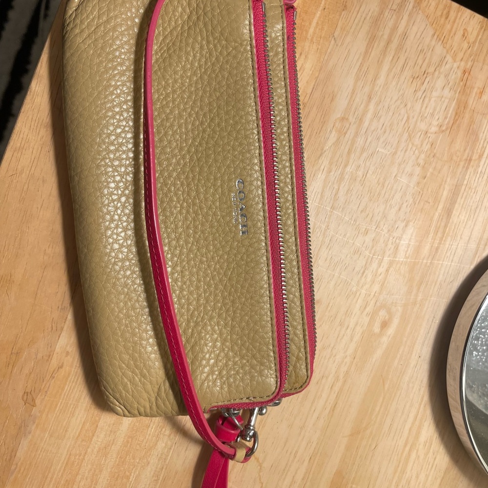 Coach Tan and Pink Leather Wristlet